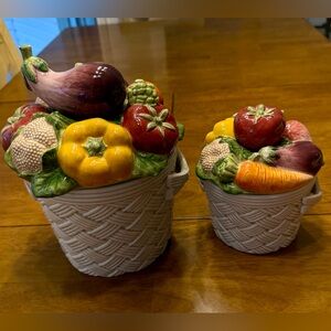 Fitz and Floyd Harvest Vegetable Basket Canisters – 1995 (Set of 2)